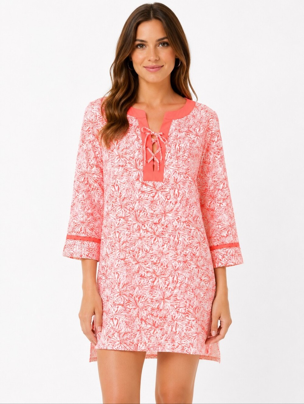 Southern Tide Coral Print Swim Cover Up Tunic Lace Up Small